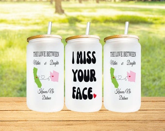 Long Distance Mother Daughter Frosted Glass Tumbler, Custom State Design