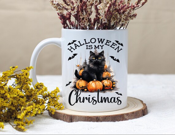 Black Cat Halloween Mug: Witchy Pumpkin Coffee Cup