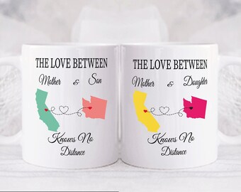 Mother Daughter State Mug: Long Distance Gift, Hearts Over Cities