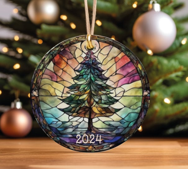 Christmas 2024 Ornament, Christmas Decoration, Holiday Gift Idea, Heirloom Keepsake, Round Ceramic, Gift Exchange, Gift Idea, Xmas Tree