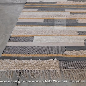Handwoven  Klim Striped Beige Textured Neutral Wool Carpet-Modern Minimalist Rug  | Bedroom & Living Room Rug,Thin Contemporary Striped Rugs