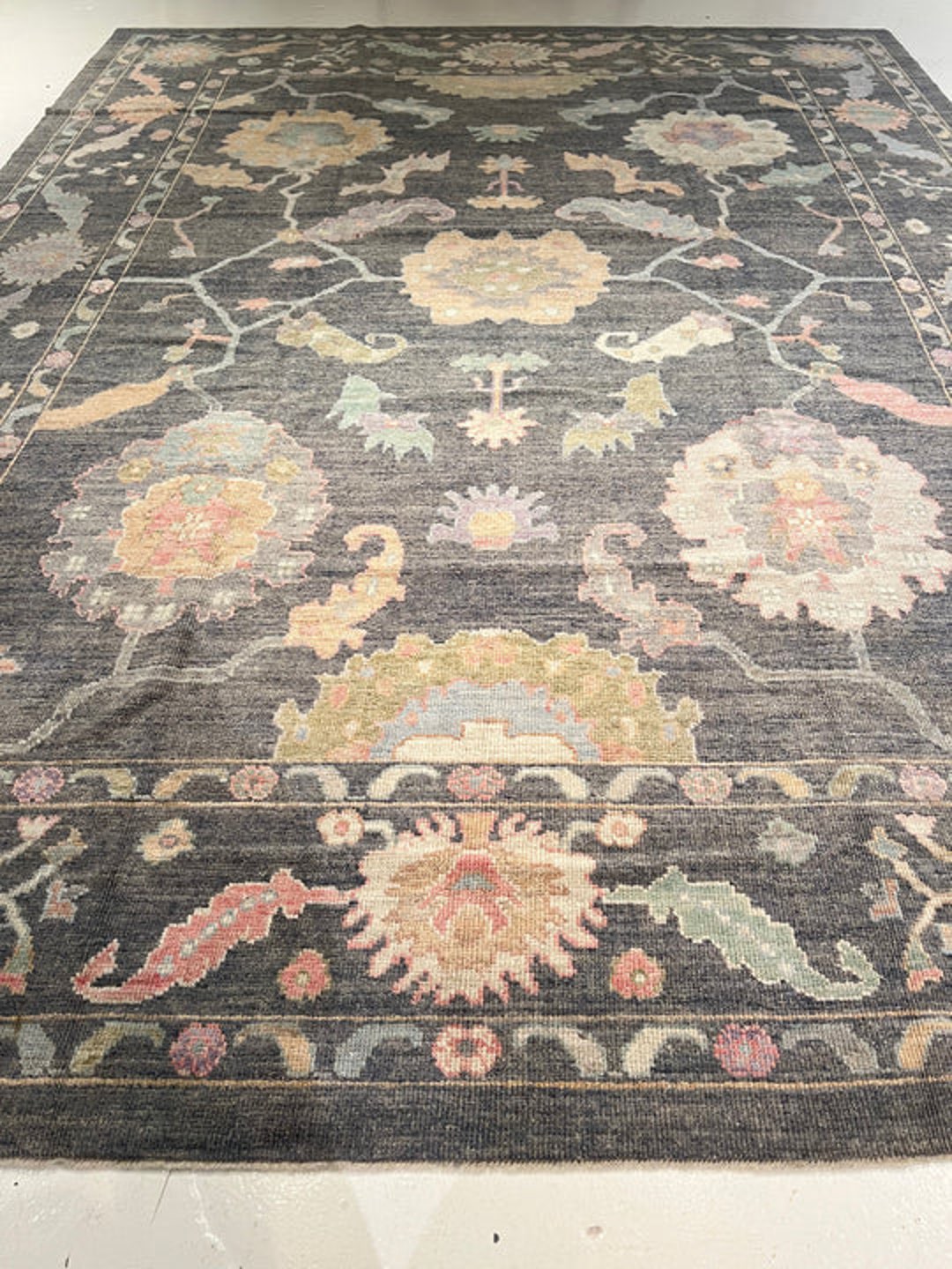 Turkish Knotts Wool New Luxury Oushak Black Area Rugs for Home 5x8/6x9