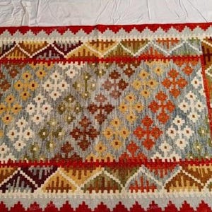 Handmade Turkish Kilim Geometric Traditional Tribal Colorful Floral Carpet Rug,Low-Pile Soft Botanical Rug for Bedroom Dining Room Office