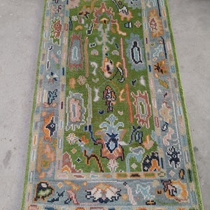 Hand Knotted Vintage Turkish Green Oushak  Traditional Muted Carpet Area Rug for  Living Room & Bedroom, Kitchen,hall,entryway,room etc..