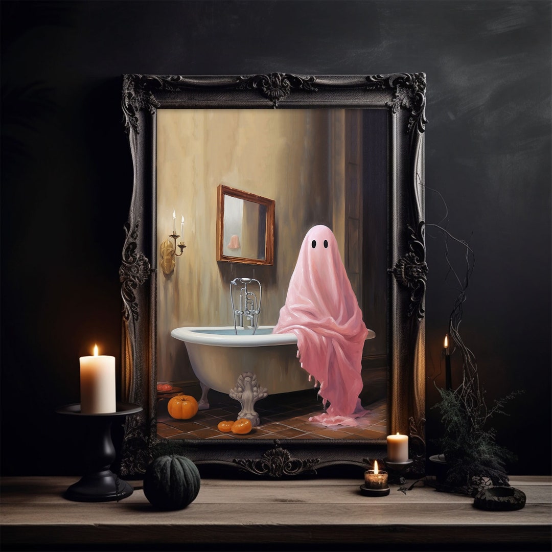 Ghost in the Bath Tub Ghost Bathroom Poster Spooky Ghost Etsy Australia