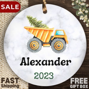 Custom Name Children&#39;s Truck Ornament, Personalized Truck Family Keepsake Children&#39;s Watercolor Truck Ornament for Kids Newborns and Friends