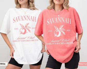 Savannah Bachelorette Shirt Peach Bride Tee Georgia Girls Trip Top Southern Bach Party Shirt Bridal Squad Gift Comfort Colors