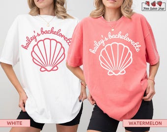 Maglietta a conchiglia, maglietta personalizzata per addio al nubilato con sirena, maglietta Last Splash, addio al nubilato in spiaggia, addio al nubilato sulla costa, crociera per addio al nubilato