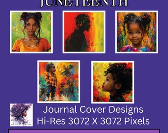 Juneteenth Journal Cover Designs | Digital Download | Small Business Extended Use License | Clip Art | PNG | Midjourney Art | Ai Art