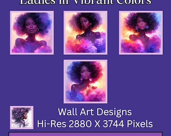 Ladies in Vibrant Colors | Wall Art Designs | Hi-Res Midjourney Ai Art | Beautiful Black Women Art
