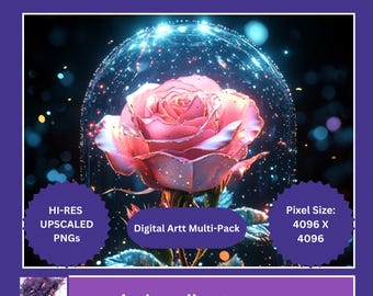 Valentine's Day Edition | Fantasy Eternal Rose Digital Art | Beauty and the Beast Glass Rose PNGs | Hi-Res and Upscaled PNGs | Forever Rose