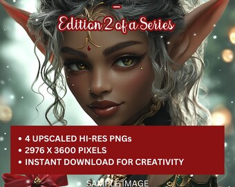 Whimsical Christmas She-Elves | Digital Art for the Holidays | Beautiful Black Female Elves | Christmas Images | Black Christmas Decorations
