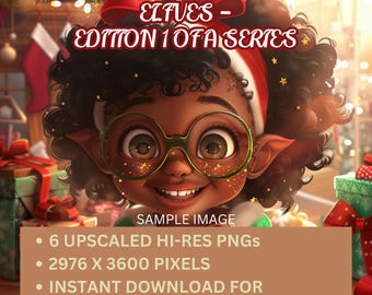 Whimsical Christmas Elves - "Cutie Patootie" Digital Art for the Holidays, Cute Black Elves, Christmas Images, Black Christmas Art and Decor