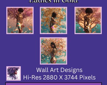 Ladies in Gold | Wall Art Designs | Hi-Res Midjourney Ai Art | Beautiful Black Women Ai Art