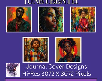 Juneteenth Journal Cover Designs | Digital Download | Small Business Extended Use License | PNG | Midjourney Art | Ai Art
