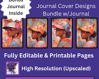 Vibrant Black Teen Art Bundle with Journal Pages | Stylish Portrait of Girl with Glasses | Hi-Res Midjourney Ai Art | Journal Interior Pages