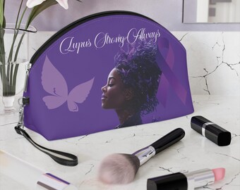 Lupus Awareness Makeup Bag, Purple Butterfly Ribbon Cosmetic Pouch, Lupus Support Cosmetics Case, Purple Ribbon Travel Toiletry Bag, Lupus