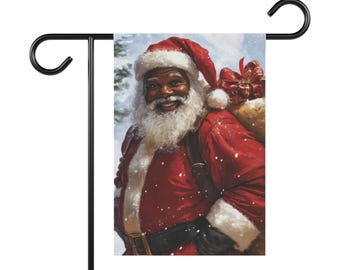 African American Santa Claus Garden & House Banner | Black Santa Claus Outdoor Decor