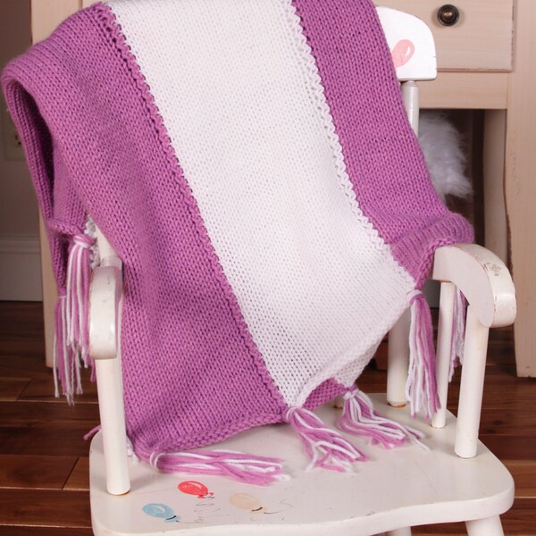 Hand knit baby blanket * Purple baby blanket * White baby blanket * Baby Shower Gift * Stroller blanket *  baby blanket * Car Seat blanket