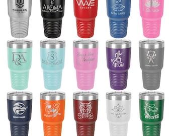 Personalized 30oz Tumbler, Your Logo Included, Powder Coated, Laser Engraved.  Great for Gifts, Companies, Churches etc.