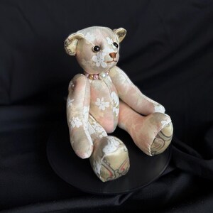 Romantic Handmade Floral Teddy Bear – One-of-a-Kind Art Bear in Yellow & Pink Gold – Collectible Gift for Home Decor