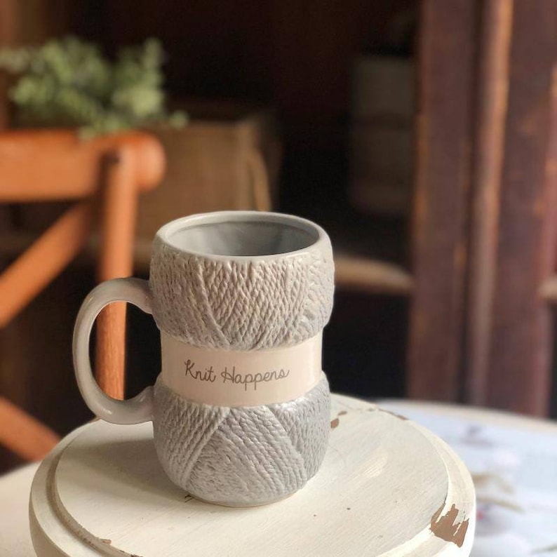 Knitting / Crochet Wool Textured Funny Mugs Gray (Knit Happens)