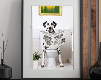Descarga digital de dálmata en el baño / Decoración divertida para el baño con perros / Arte de pared imprimible con perro con manchas negras