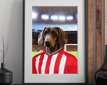 Portrait de chien ou de chat de football de Sunderland, art personnalisé pour animaux de compagnie dans une chemise de style équipe, cadeau de fan personnalisé en téléchargement numérique