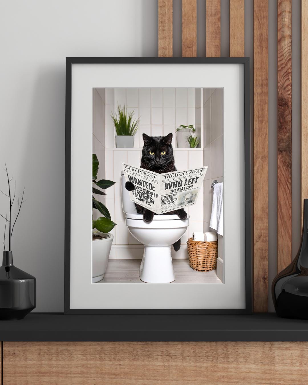 Black Cat on the Toilet Digital Print | Funny Bathroom Wall Art ...