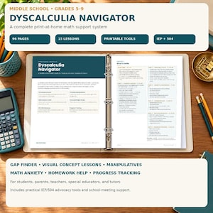 Dyscalculia Workbook, 96-Page Printable PDF for Middle School Math