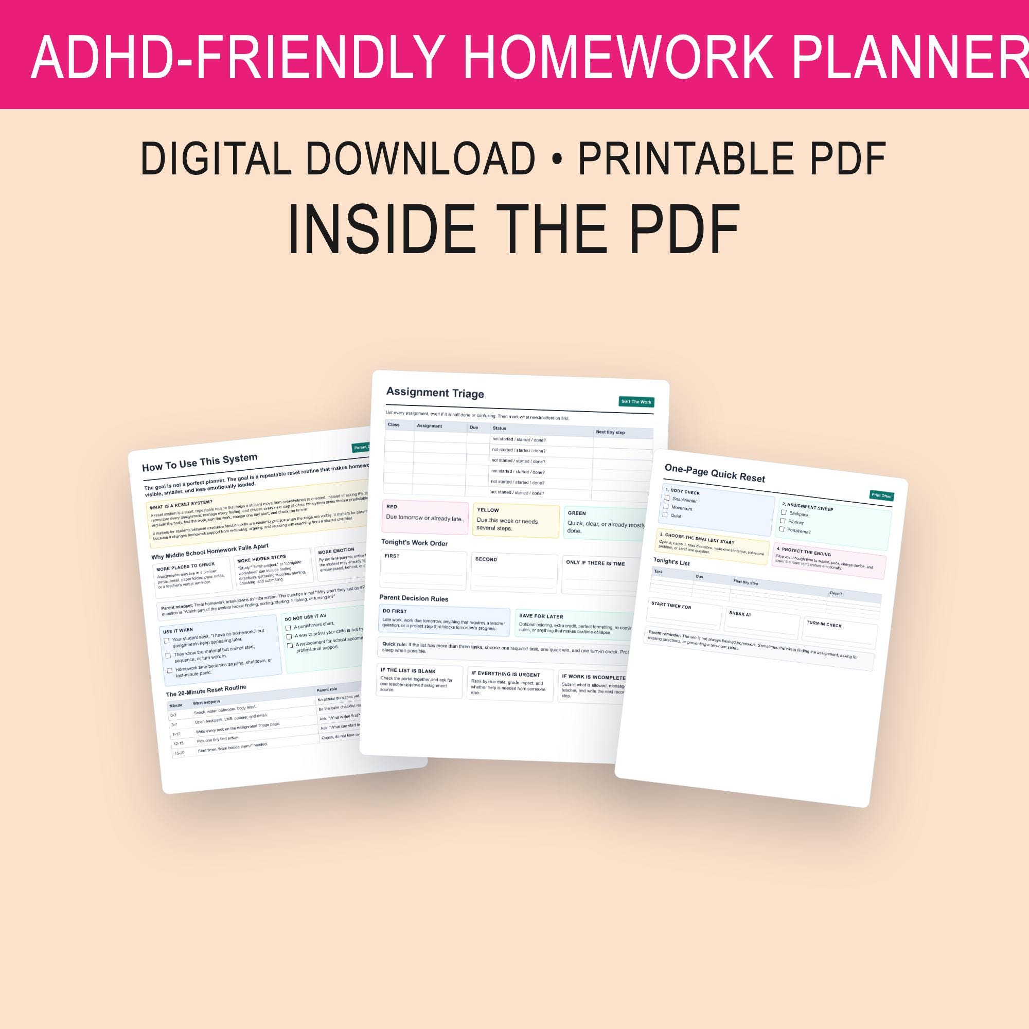 Middle School Homework Planner: ADHD Executive Function After-school ...