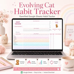 Evolving Cat Habit Tracker | Gamified Google Sheets Planner for Daily Routines