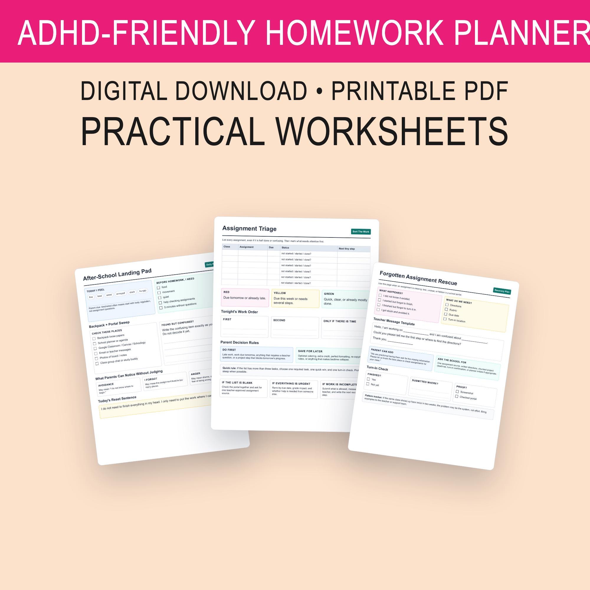 Middle School Homework Planner: ADHD Executive Function After-school ...