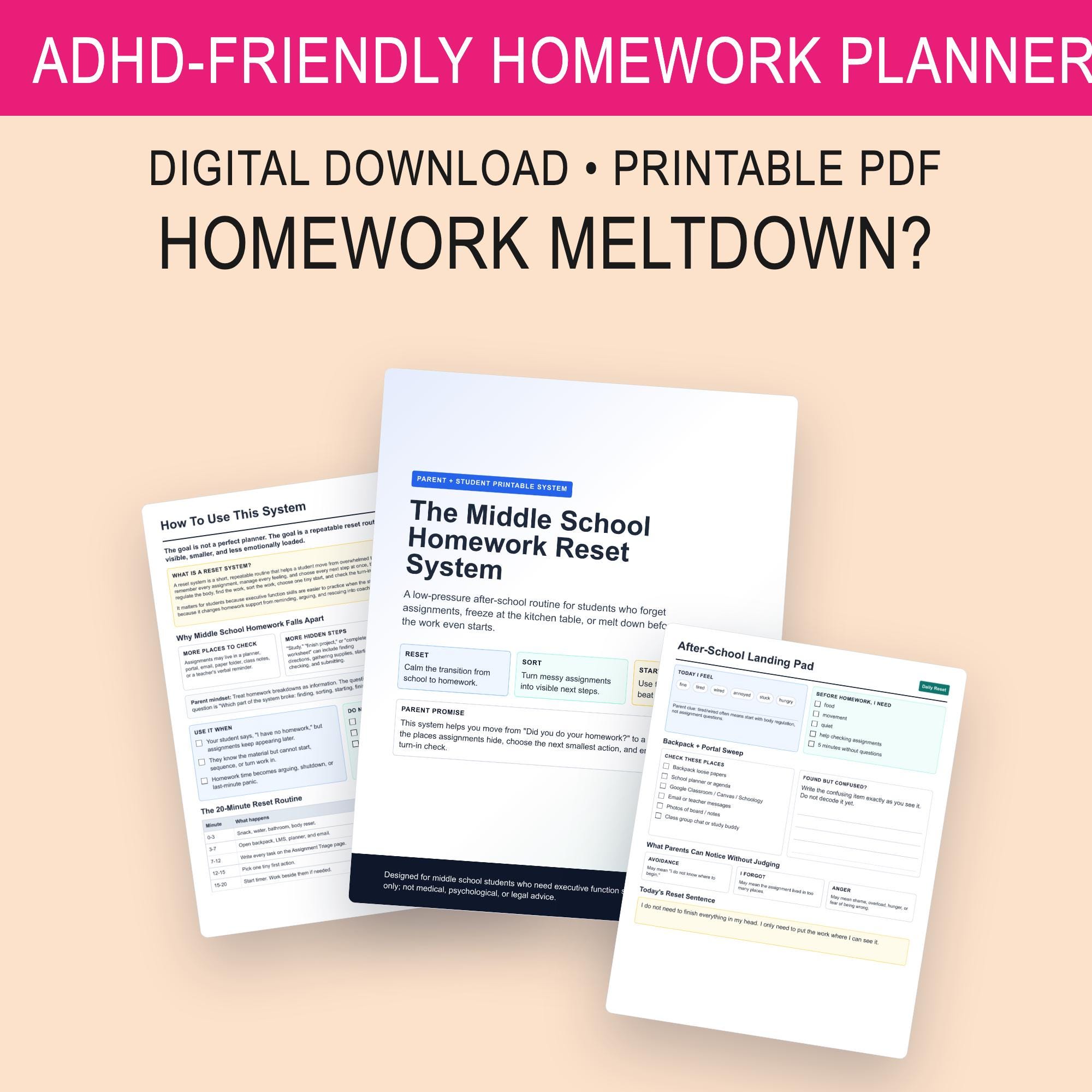 Middle School Homework Planner: ADHD Executive Function After-school ...