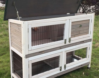 4ft Rabbit Hutch With Secure Thick Embedded Wire and lockable Top Floor