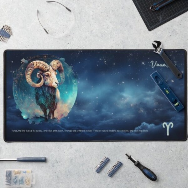 Personalized Any Zodiac Sign Desk Mat 31.5"x15.5", 10 Backgrounds to Pick, Astrology XL Mouse Pad for Desk or Workbench, Gift for Mom & Dad