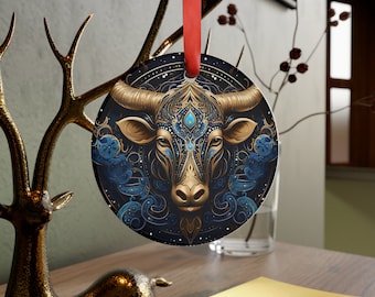 Regalo de adorno del signo del zodíaco Tauro, adorno redondo acrílico con cinta colgante roja, regalo del horóscopo de astrología del signo de nacimiento