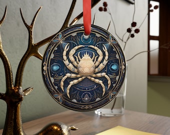 Adorno de regalo con el signo del zodíaco de Cáncer, adorno de astrología acrílico redondo con cinta roja para colgar, regalo de horóscopo astrológico con el signo del nacimiento