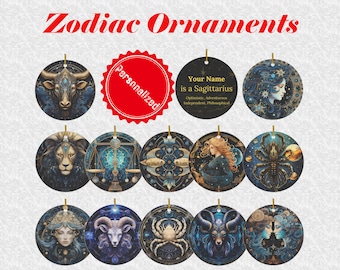 Adorno personalizado con signo del zodiaco, de cerámica circular con cinta para colgar fácilmente, regalo para días especiales, presente para mamá y papá