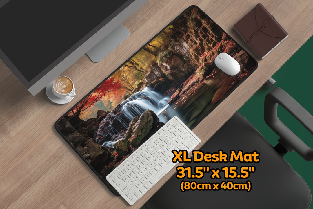 10 Autumn Waterfall Wilderness Desk Mat, Vibrant Tranquil Gamer Mouse ...