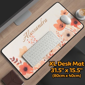 10 Tappetino da scrivania pastello floreale Boho personalizzato, Tappetino per mouse floreale moderno ed elegante, Decorazione grande e liscia per scrivania, Regalo personalizzato con motivo elegante con nome