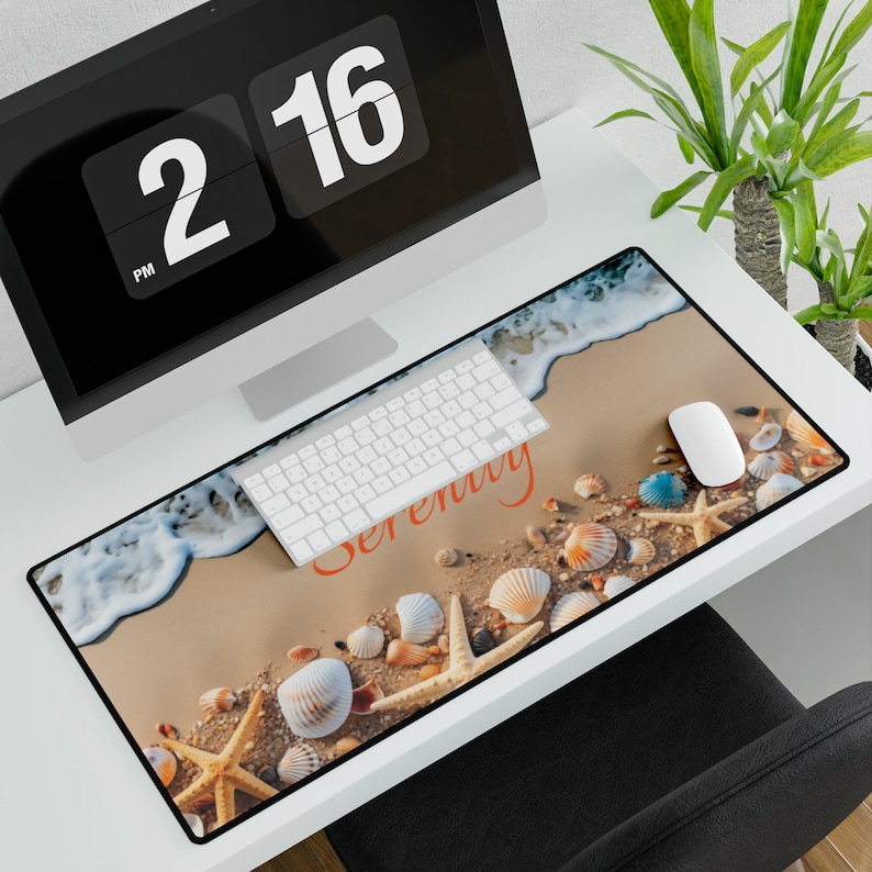 Personalized Seaside Shells Scene Desk Mat, Beach Sands Rocks Modern ...