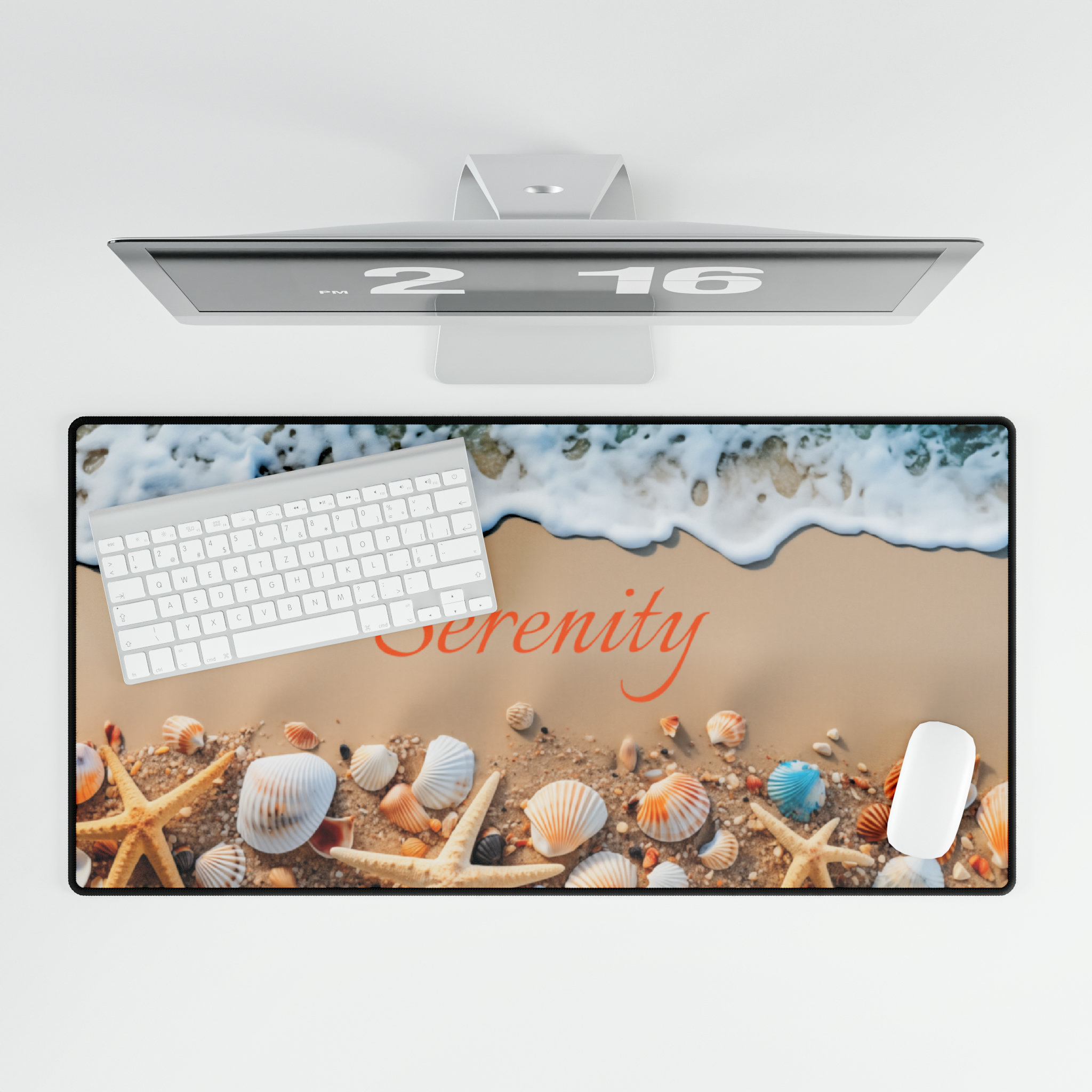 Personalized Seaside Shells Scene Desk Mat, Beach Sands Rocks Modern ...