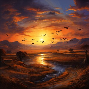 Sunset Two, Fantasy Landscape Home Office Polished Print, 12&quot;x12&quot; Square