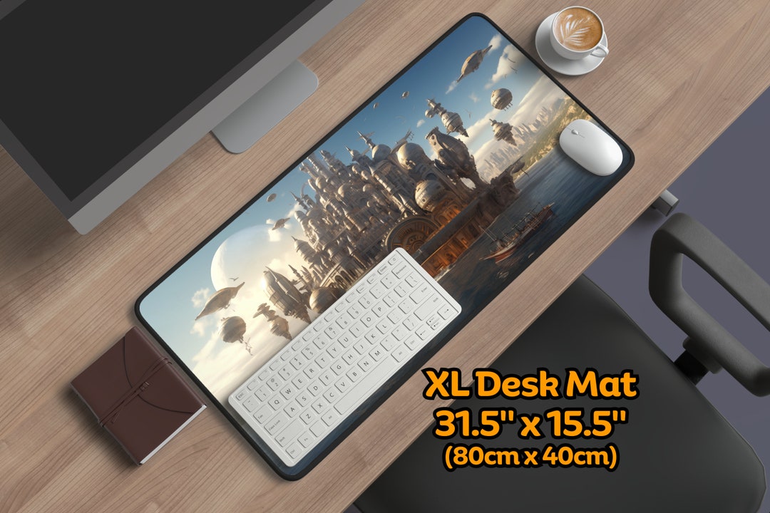 10 Steampunk Futuristic Castles Desk Mat, Fantasy Steam Power Vehicles ...