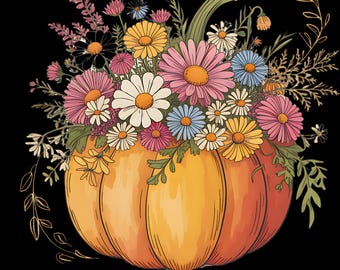 Calabaza de otoño PNG, Flor silvestre PNG, Camiseta de Halloween para bibliotecario, Temporada de calabazas acogedora, De moda, Más vendido, Descarga digital para profesores