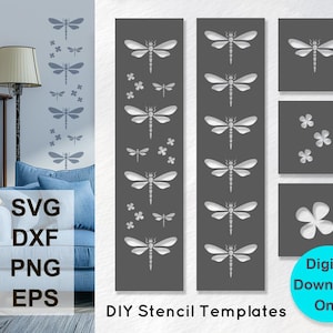 Dragonfly & Flower Stencil Templates | DIY Silhouette Stencils Templates for Cricut, Silhouette Cutting Machines | SVG, DXF, eps, png files