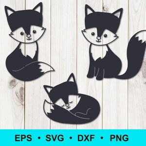 Renard SVG Silhouette découpé au laser fichiers - Svg DXF png eps. Dessins vectoriels de bébé renard. Fichiers SVG pour la découpe laser et l'artisanat. Svg bébé animal.