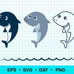 Schattige kleine haai SVG, png, dxf, eps-bestanden. Babydier. Gelaagde, silhouet, omtrek SVG-bestanden voor lasersnijden en knutselen. Oceaan SVG.