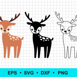Deer svg, png, dxf, eps. Cute baby deer silhouette, outline clip art. Deer cricut cut files. Commercial use, digital vector clipart.